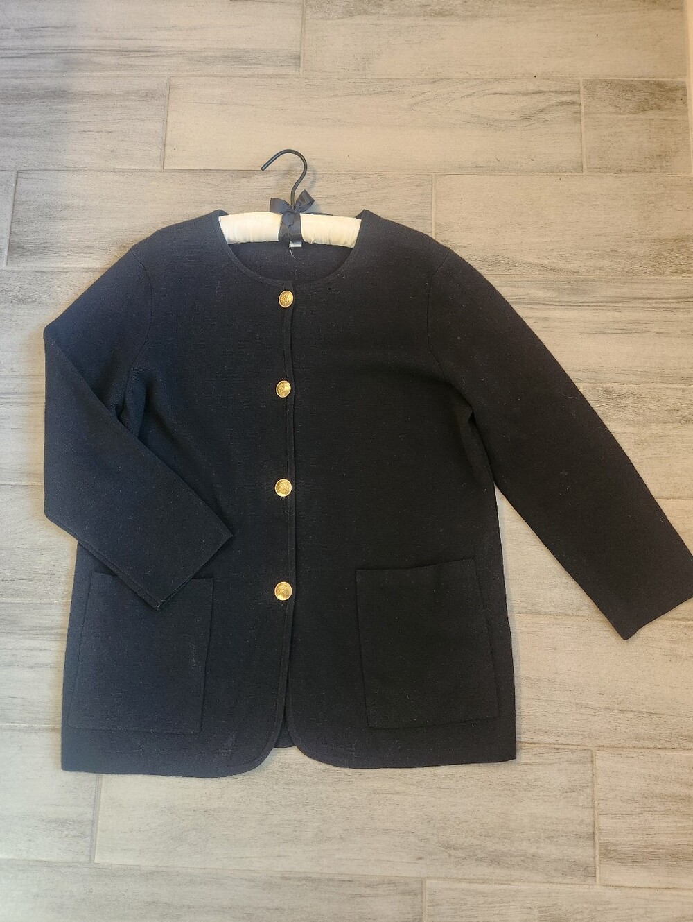 J.Crew Sweater Blazer M Black Cotton Blend Giselle Golden Chunky Button Cardigan